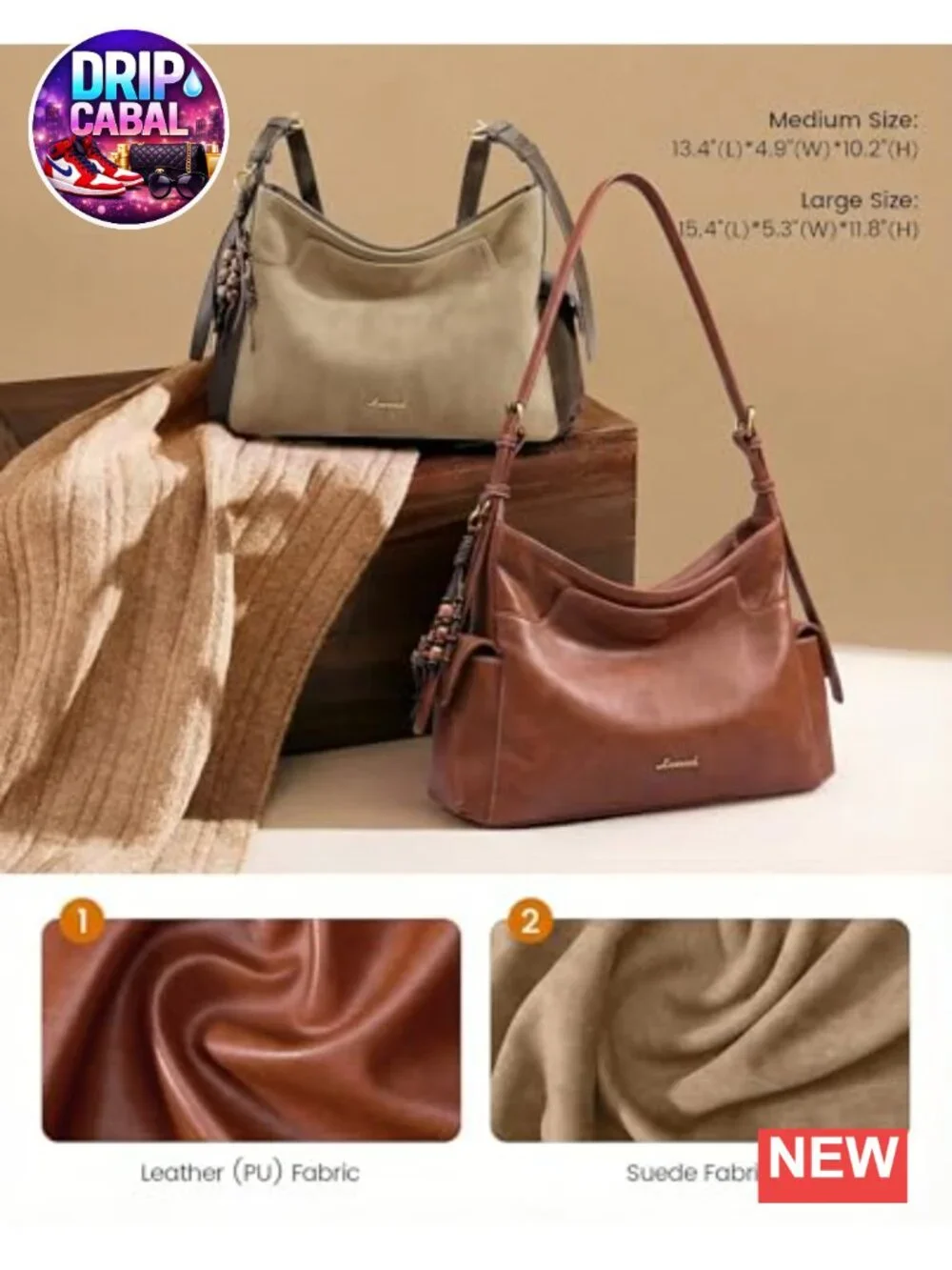 Women's Hobo Handbag with Tassel Charm - Vegan Leather Shoulder Bag for Women